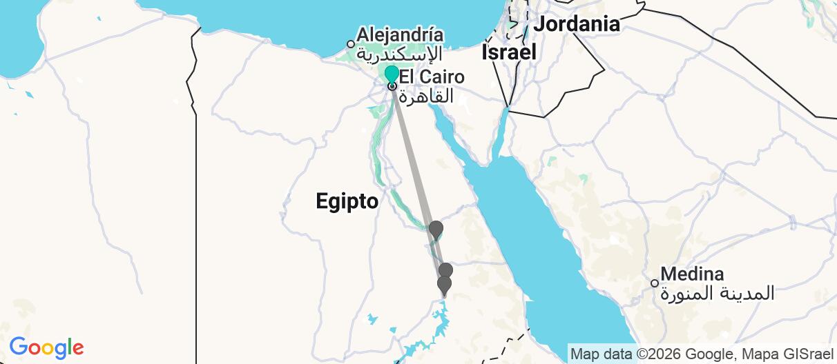 Mapa con el itinerario en Egipto