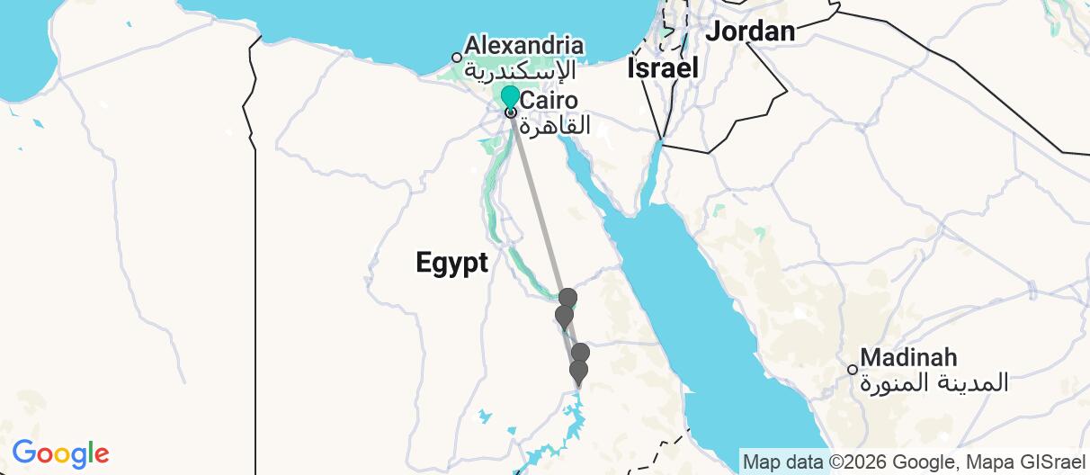 Map with itinerary in Egypt