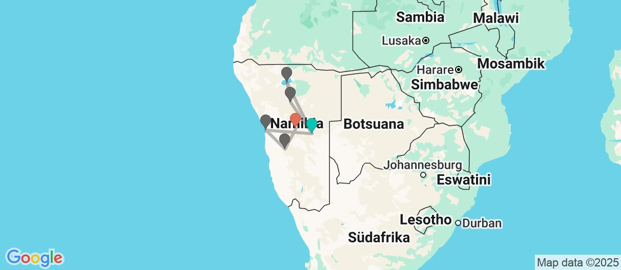 Karte mit Reiseroute in Namibia