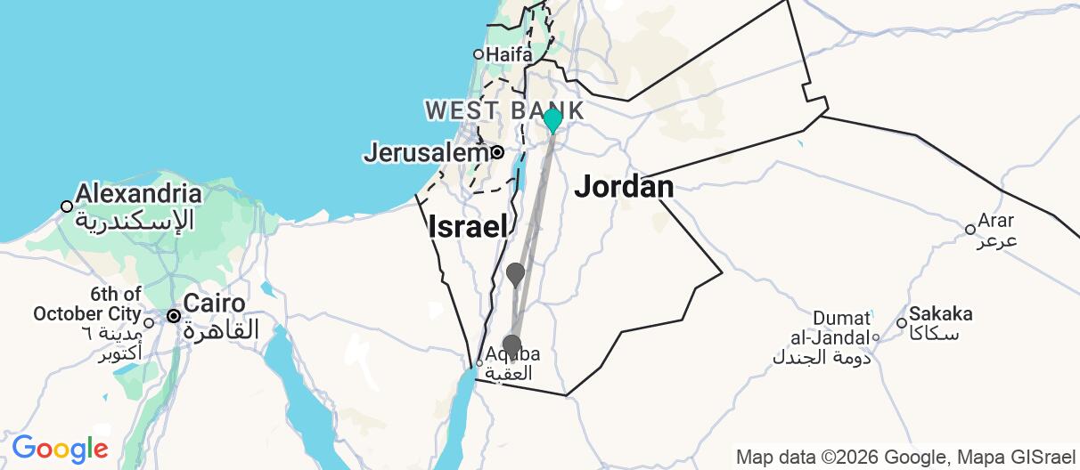 Map with itinerary in Jordan
