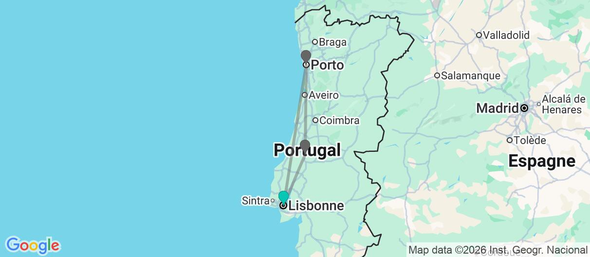 Carte avec l'itinéraire en/aux Portugal