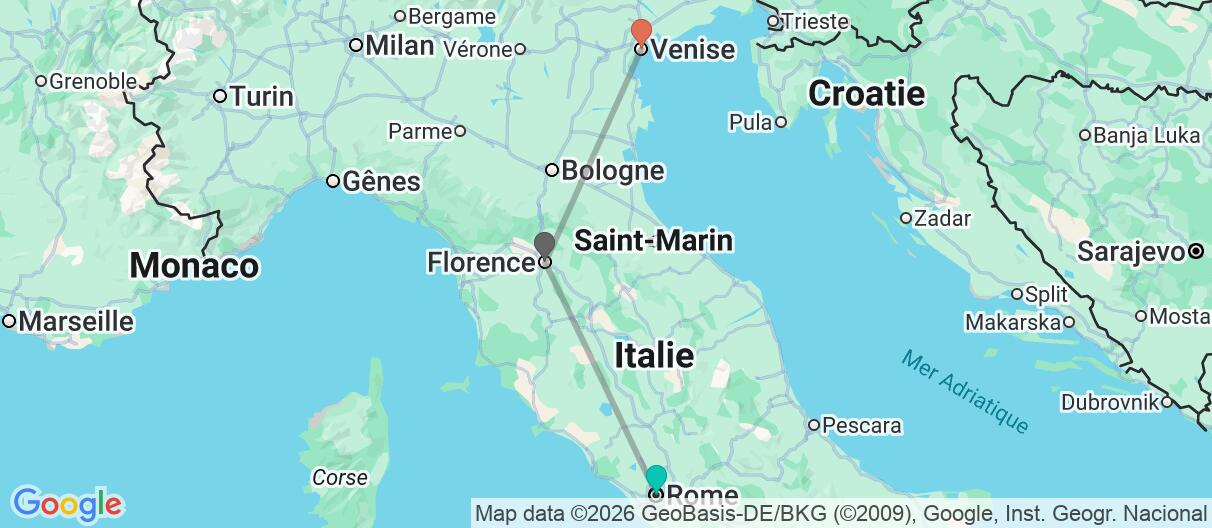 Carte avec l'itinéraire en/aux Italie