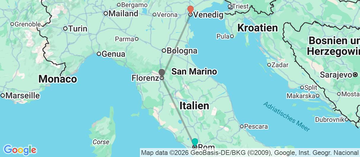 Karte mit Reiseroute in Italien