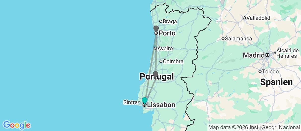 Karte mit Reiseroute in Portugal