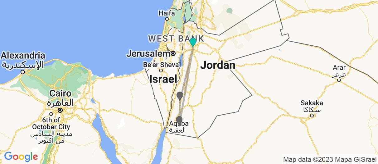 Map with itinerary in Jordan