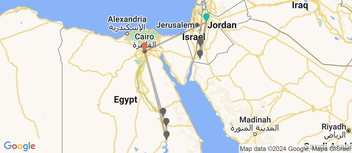Map with itinerary in Jordan & Egypt