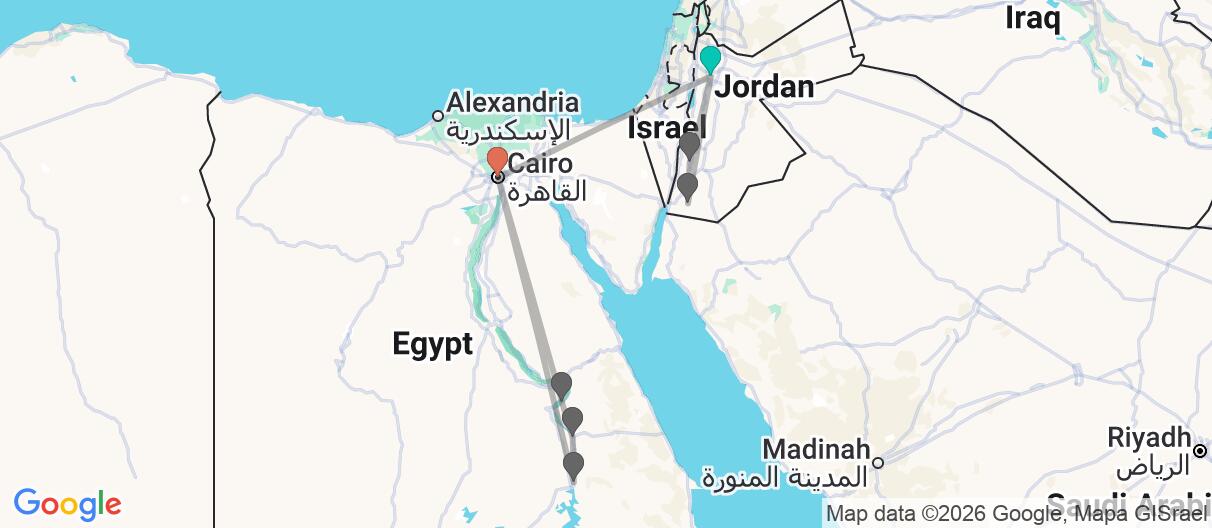 Map with itinerary in Jordan & Egypt