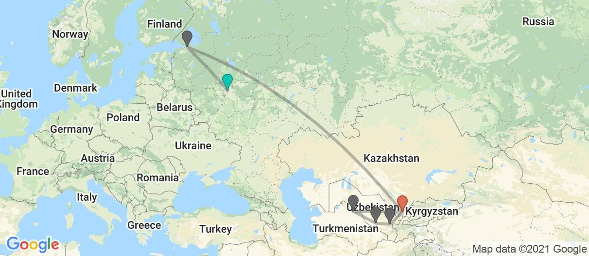 Map with itinerary in Russia & Uzbekistan