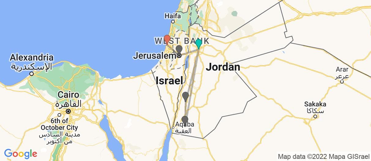 Map with itinerary in Jordan & Israel