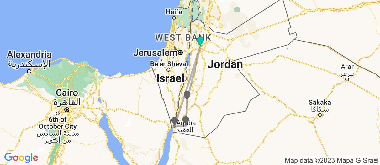 Map with itinerary in Jordan