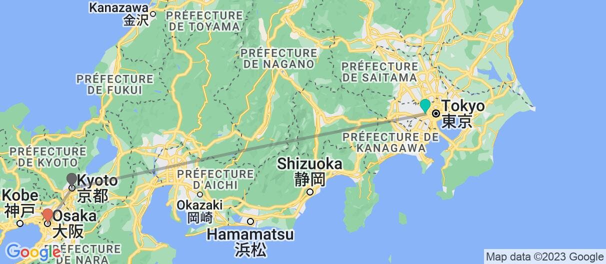 Carte avec l'itinéraire en/aux Japon