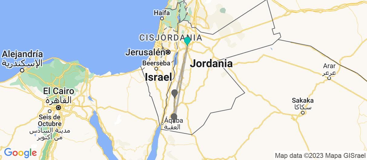 Mapa con el itinerario en Jordania