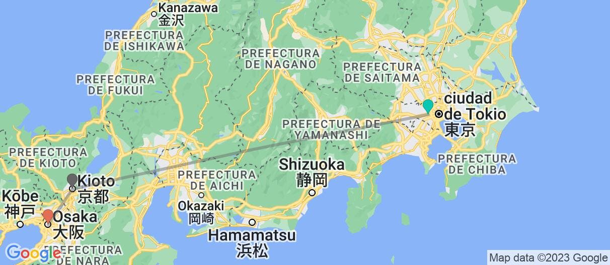 Mapa con el itinerario en Japón