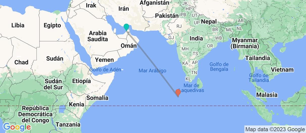 Mapa con el itinerario en Emiratos Árabes y Maldivas