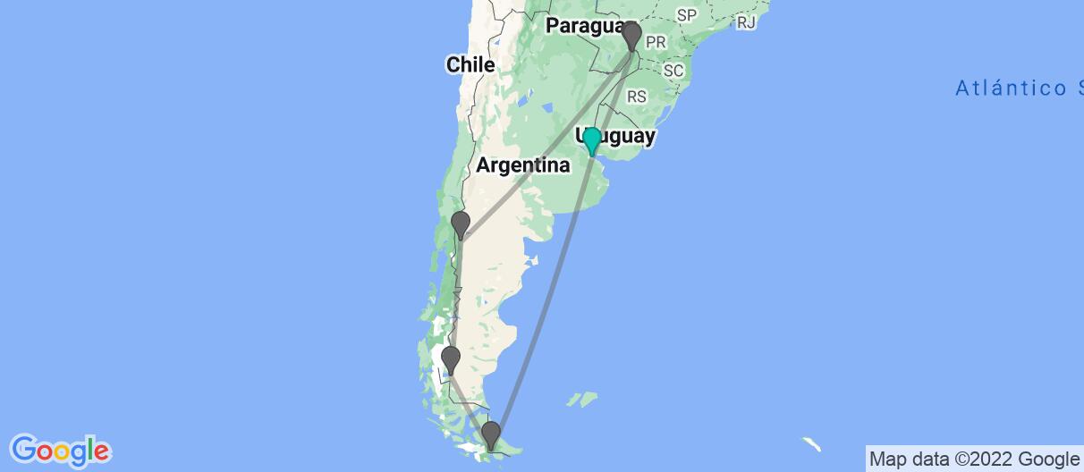 Mapa con el itinerario en Argentina 