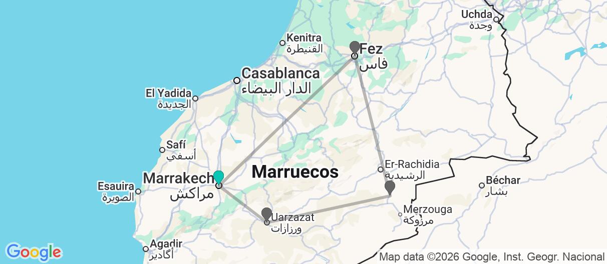 Mapa con el itinerario en Marruecos