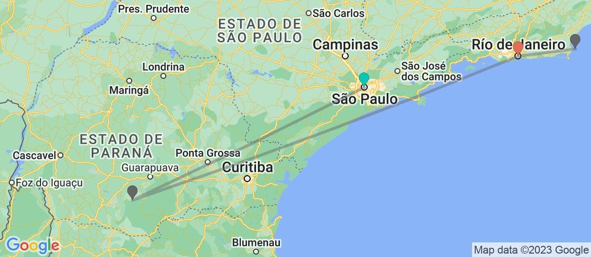 Mapa con el itinerario en Brasil