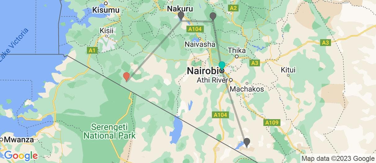 Mapa con el itinerario en Kenia  