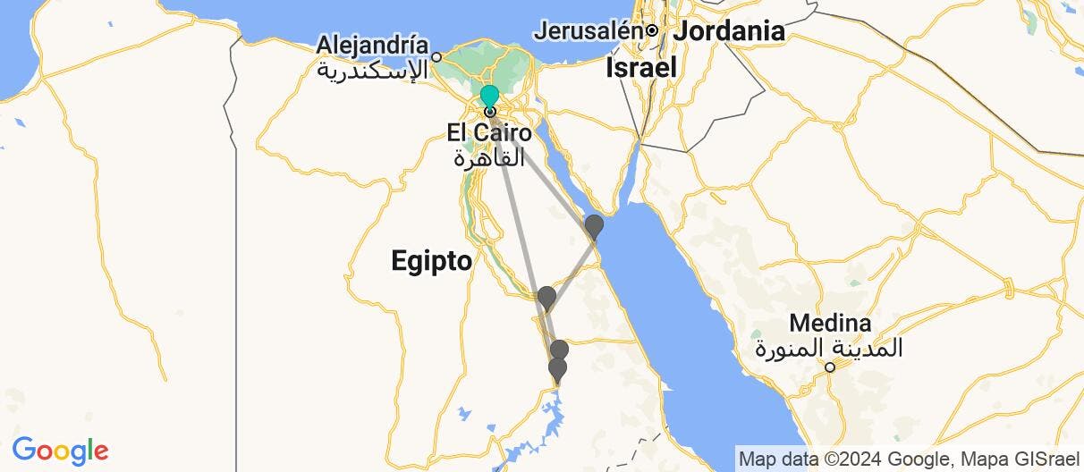 Mapa con el itinerario en Egipto