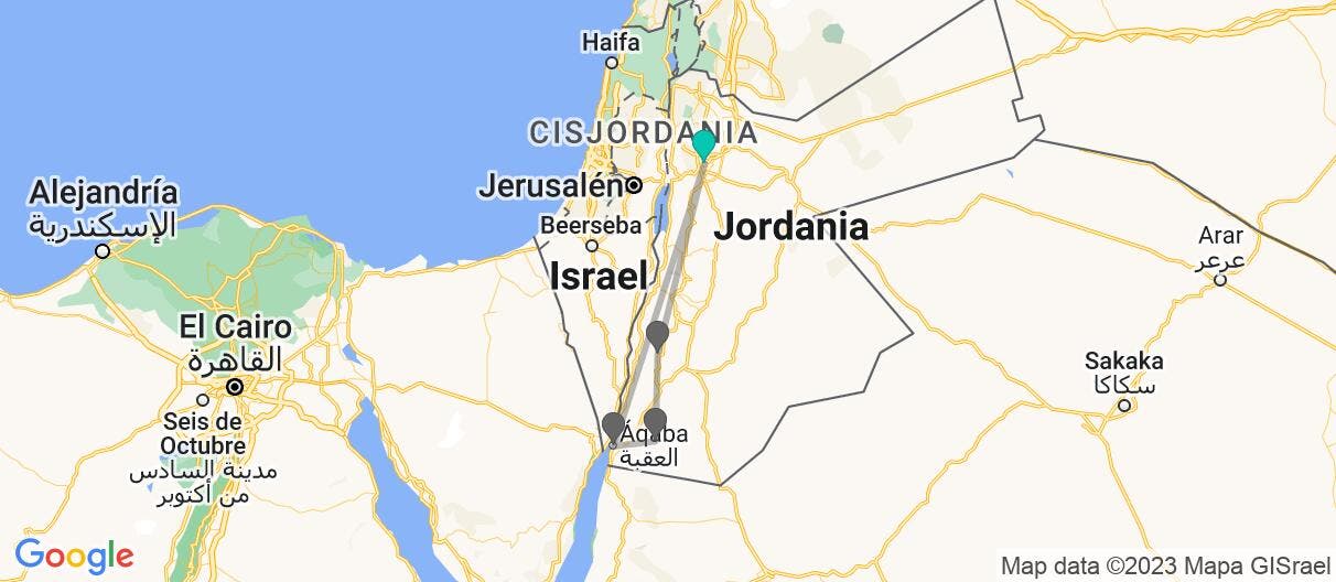 Mapa con el itinerario en Jordania
