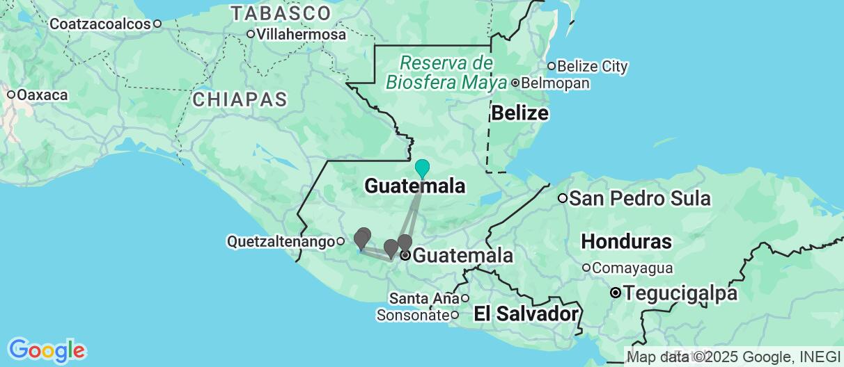 Map with itinerary in Guatemala