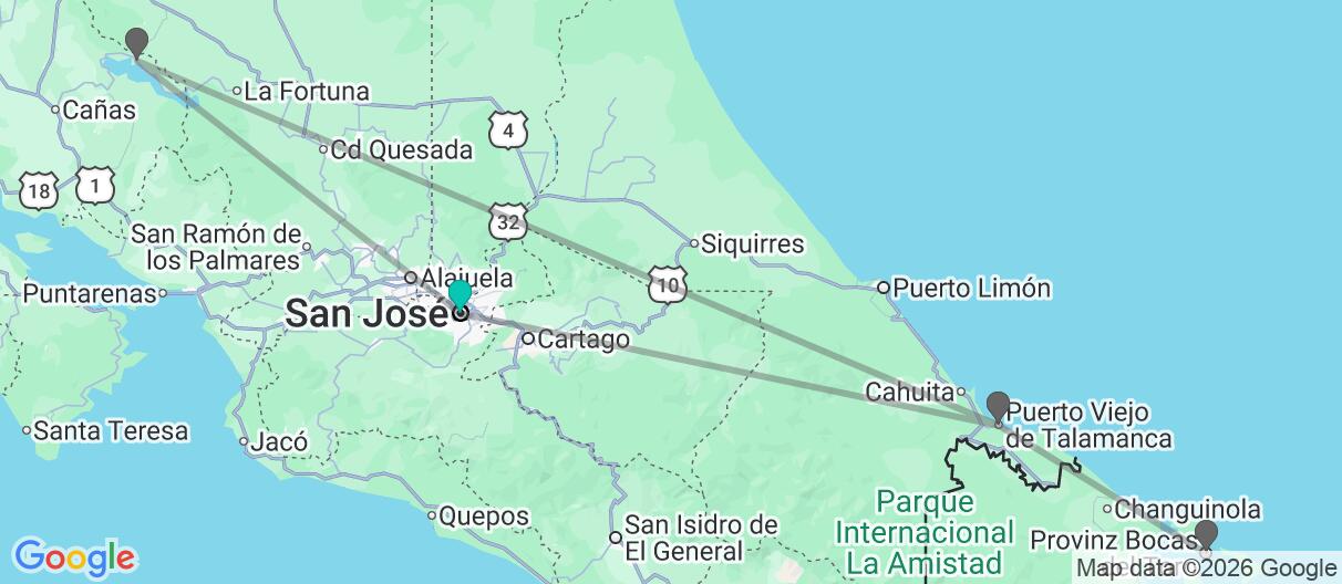 Karte mit Reiseroute in Costa Rica & Panama