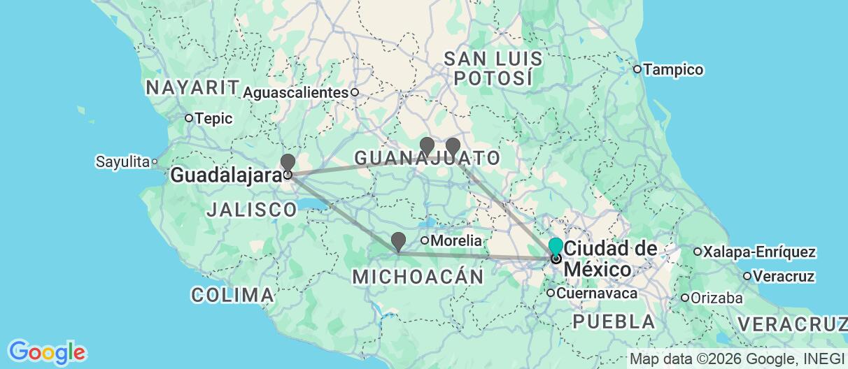 Mapa con el itinerario en México