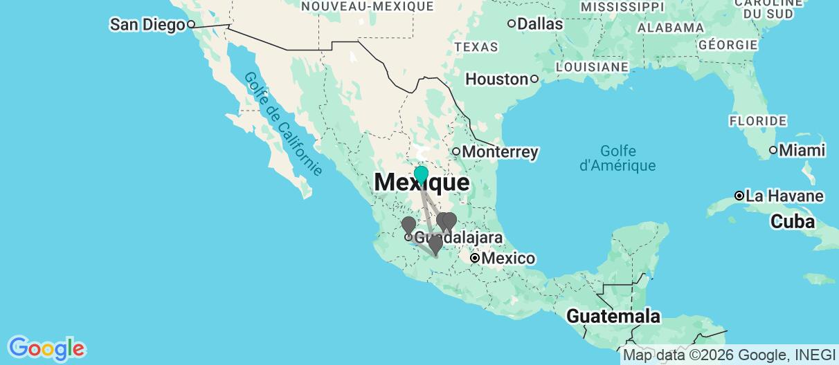 Carte avec l'itinéraire en/aux Mexique