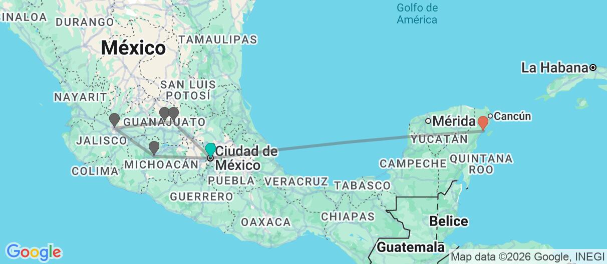 Mapa con el itinerario en México