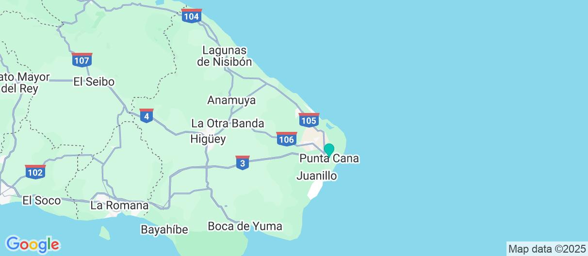 Mapa con el itinerario en República Dominicana