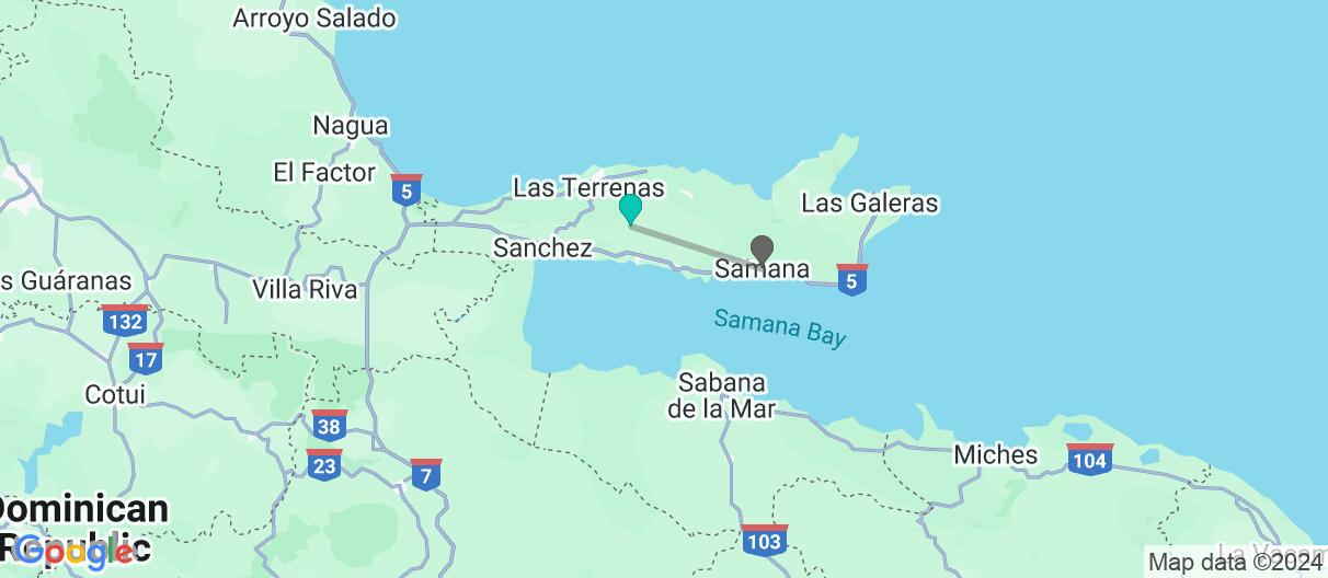 Map with itinerary in Dominican Republic