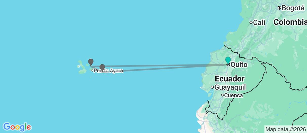 Mapa con el itinerario en Ecuador