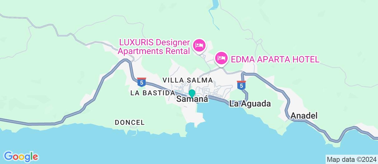Mapa con el itinerario en República Dominicana