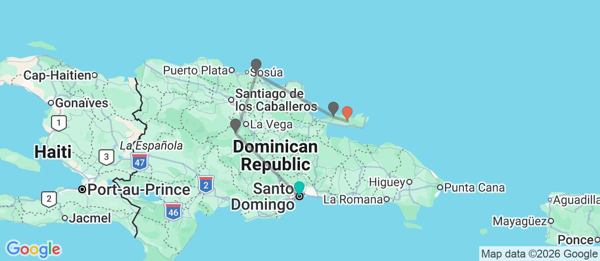 Map with itinerary in Dominican Republic