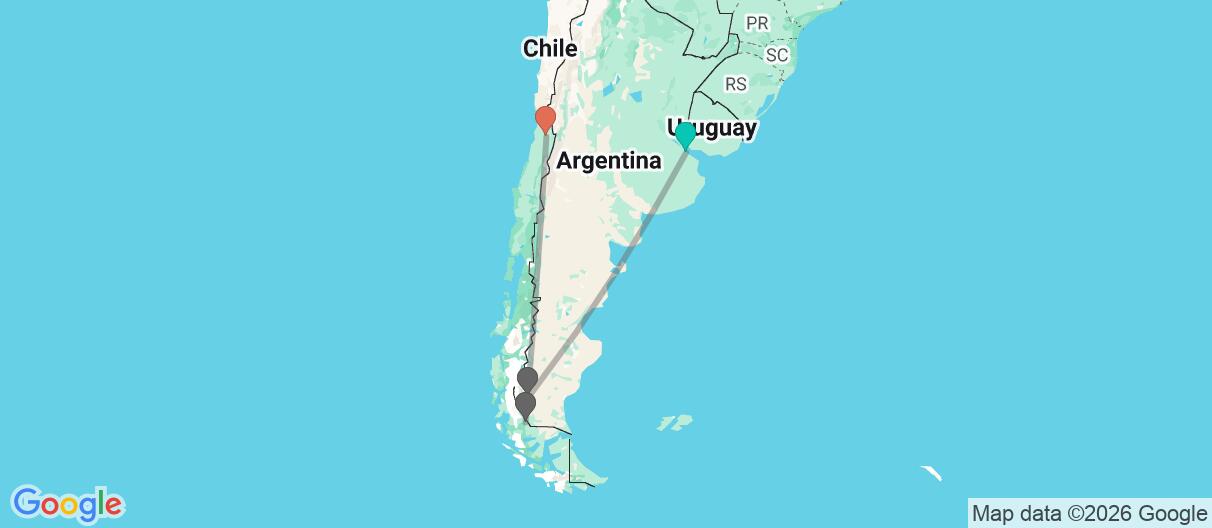 Map with itinerary in Argentina & Chile