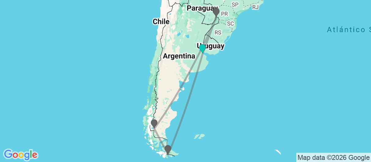 Mapa con el itinerario en Argentina