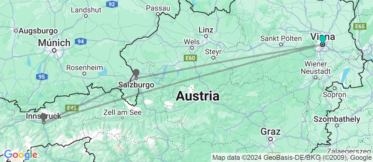 Mapa con el itinerario en Austria