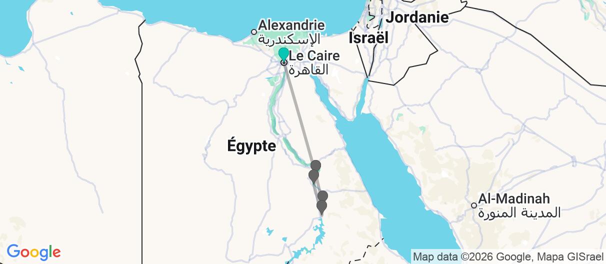 Carte avec l'itinéraire en/aux Égypte