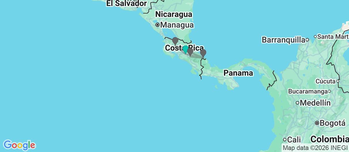 Map with itinerary in Costa Rica & Panama