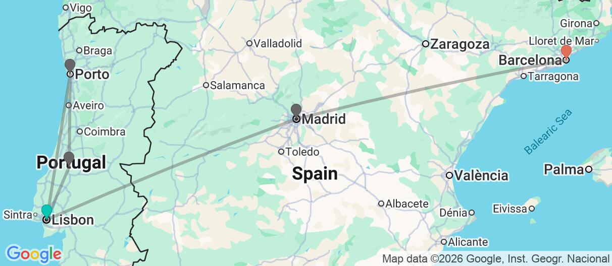 Map with itinerary in Portugal & Spain