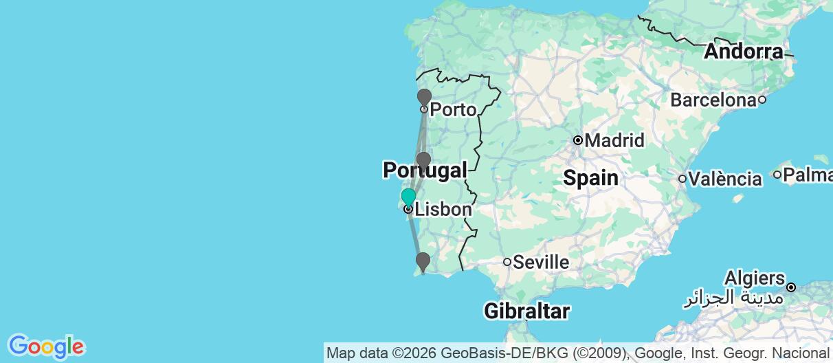 Map with itinerary in Portugal