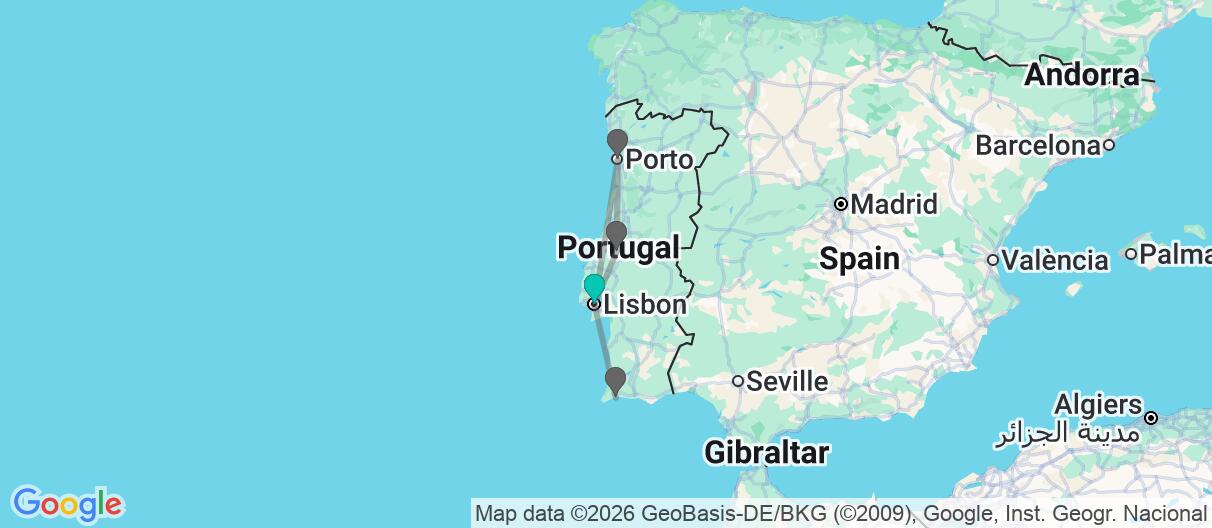 Map with itinerary in Portugal