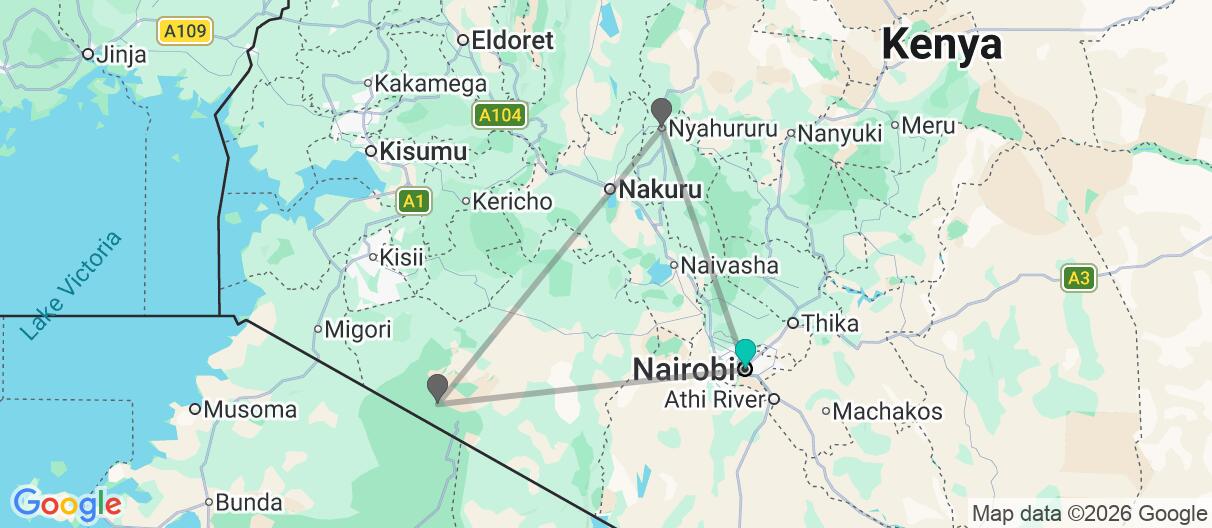 Map with itinerary in Kenya