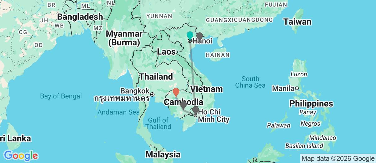 Map with itinerary in Vietnam & Cambodia