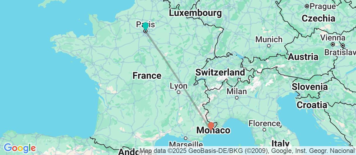 Map with itinerary in France & Monaco