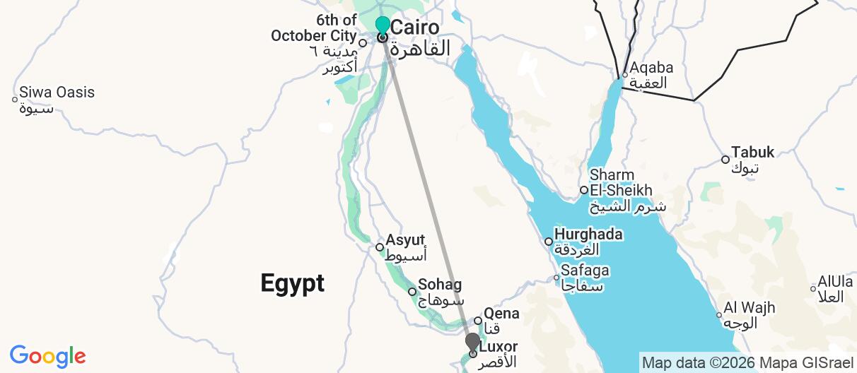 Map with itinerary in Egypt