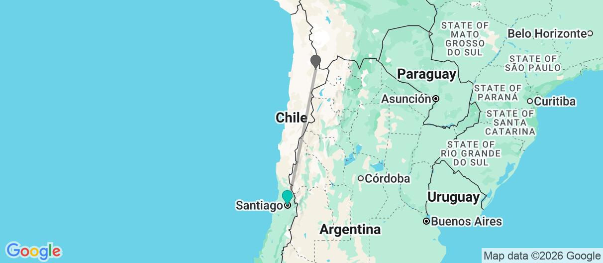 Map with itinerary in Chile