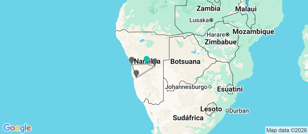 Mapa con el itinerario en Namibia