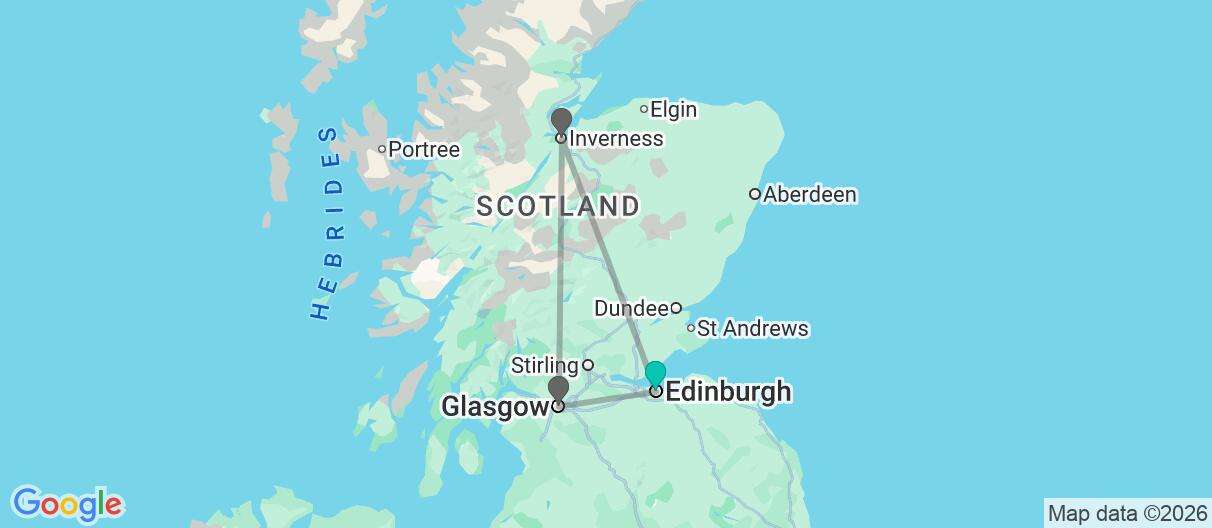 Map with itinerary in Scotland