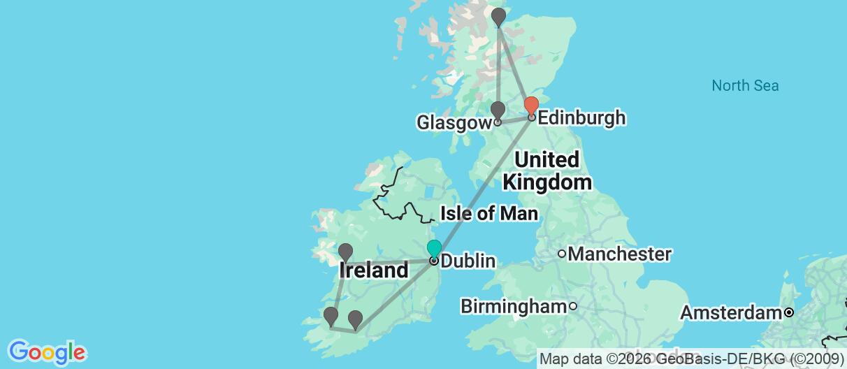 Map with itinerary in Ireland & Scotland